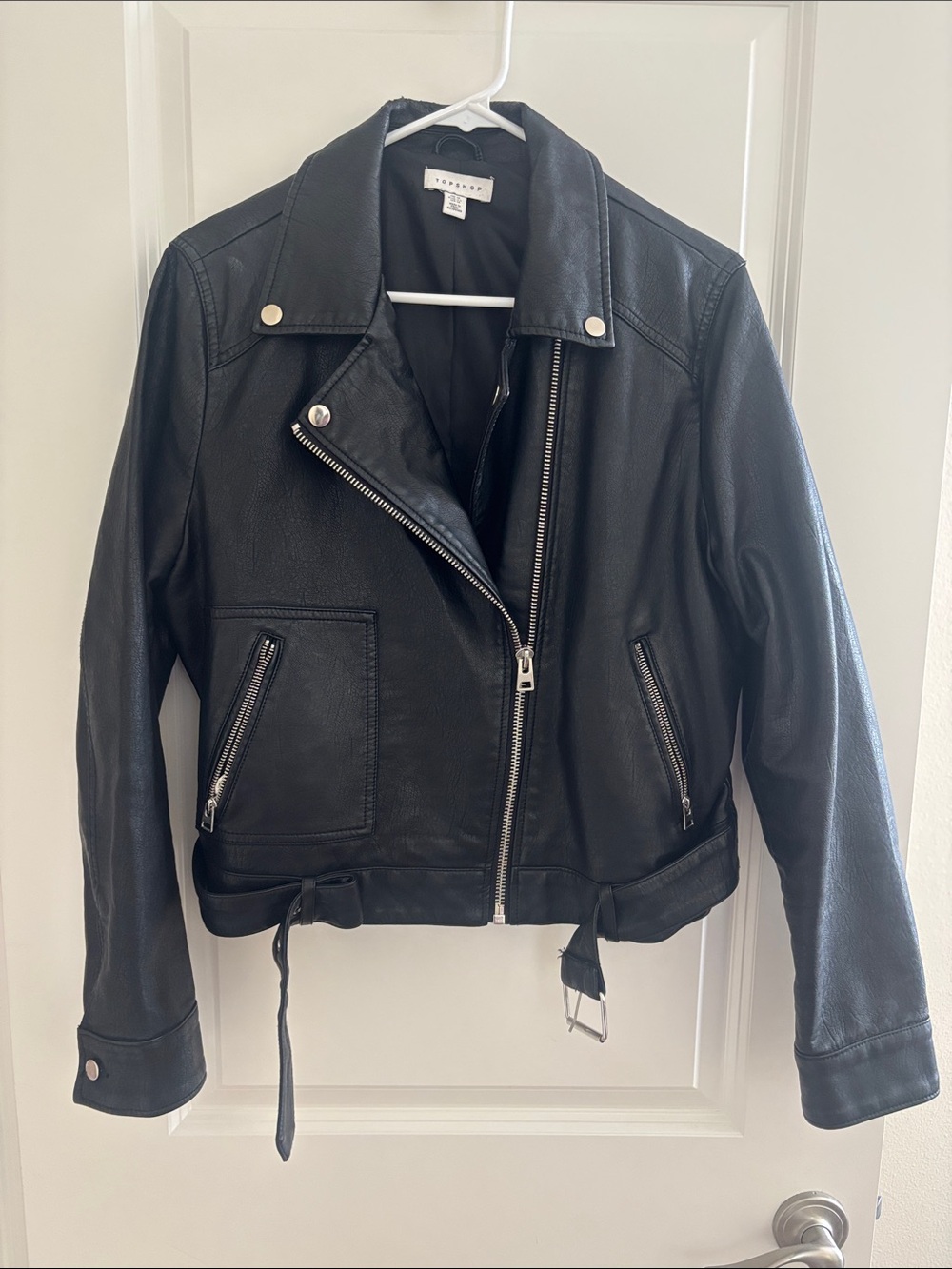TopShop Black Faux Leather Biker Jacket with Belt